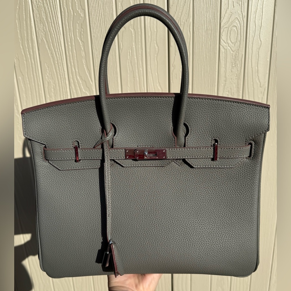 Birkin Inspired 35cm Etaine Grey Handbag Tote Silver Hardware